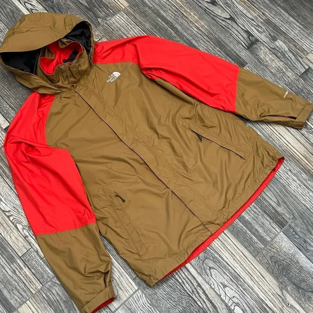 🔥🔥 THE NORTH FACE HyVENT Jacket Hooded Men’s Sz Large - Tan & Reddish‎ Orange